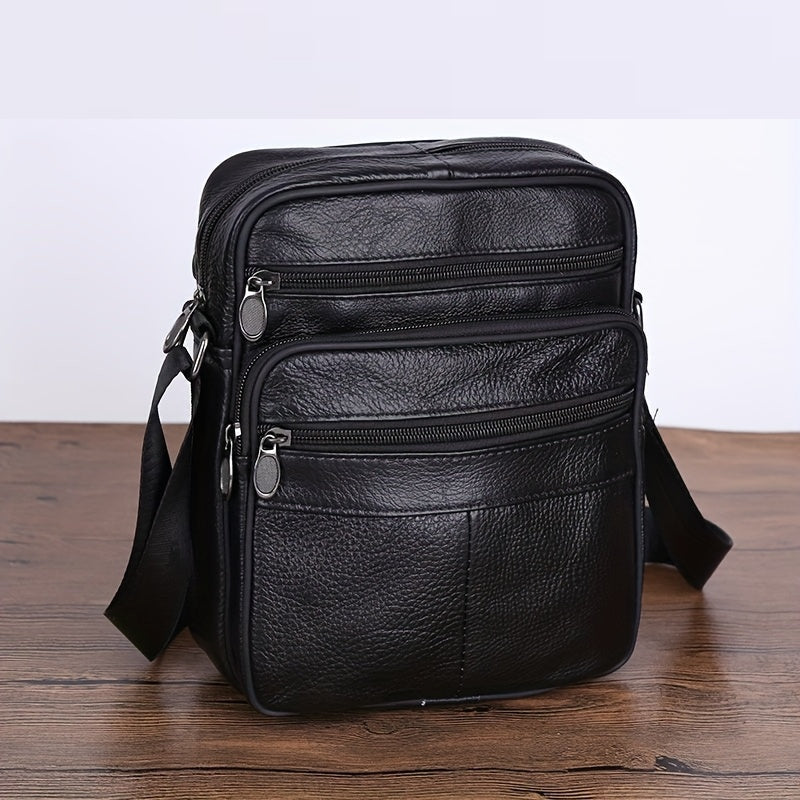 Men's Genuine Cowhide Messenger Bag Adjustable Strap Multiple Pockets Everyday Carry for Work Travel Errands | Lonoma