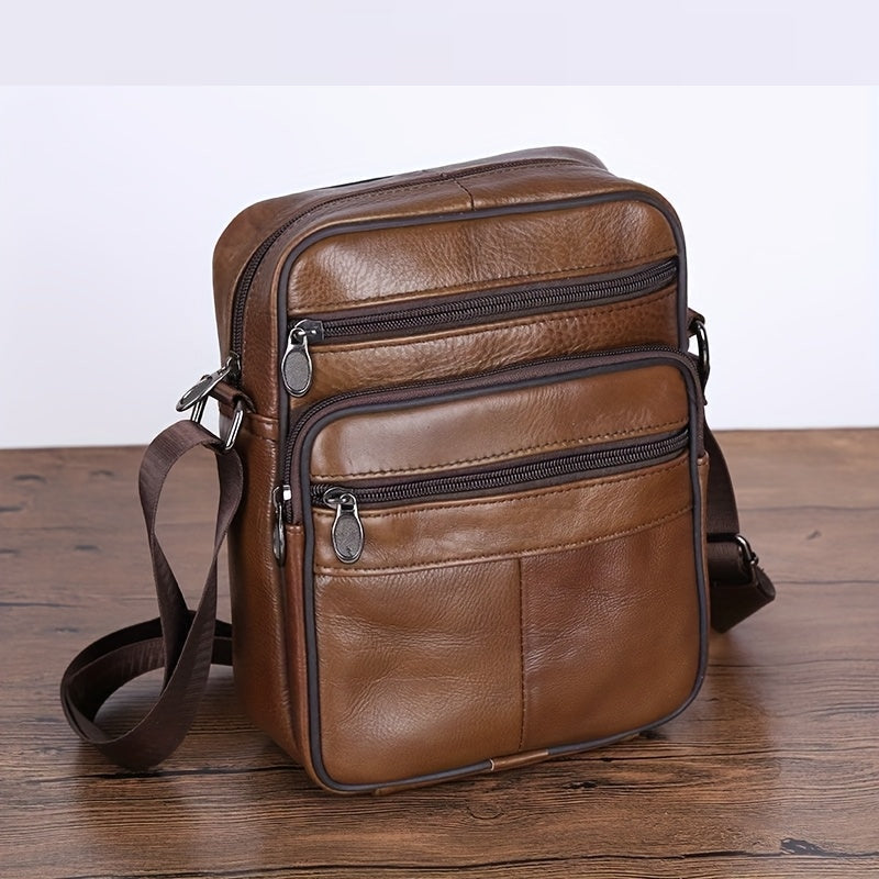 Men's Leather Shoulder Bag – Genuine Cowhide Crossbody Messenger with Adjustable Strap for Work, Travel & Everyday Carry | Lonoma