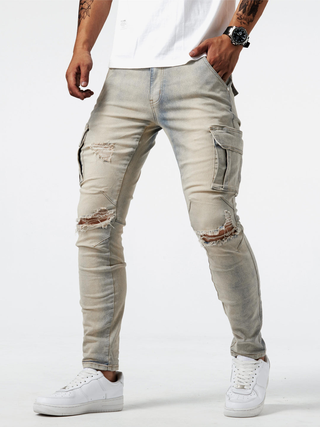 Men's Slim Fit Cargo Trousers — Multi-Pocket Stretch Jeans for Casual Urban Style & Everyday Comfort | Koossa
