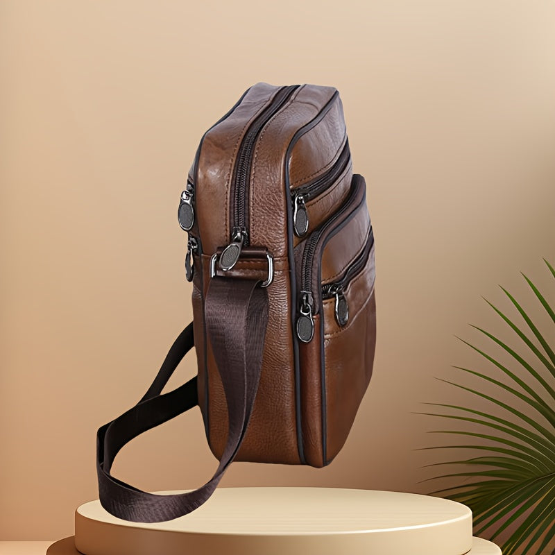 Men's Leather Shoulder Bag – Genuine Cowhide Crossbody Messenger with Adjustable Strap for Work, Travel & Everyday Carry | Lonoma