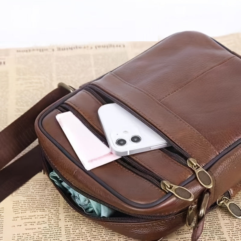 Men's Leather Shoulder Bag – Genuine Cowhide Crossbody Messenger with Adjustable Strap for Work, Travel & Everyday Carry | Lonoma