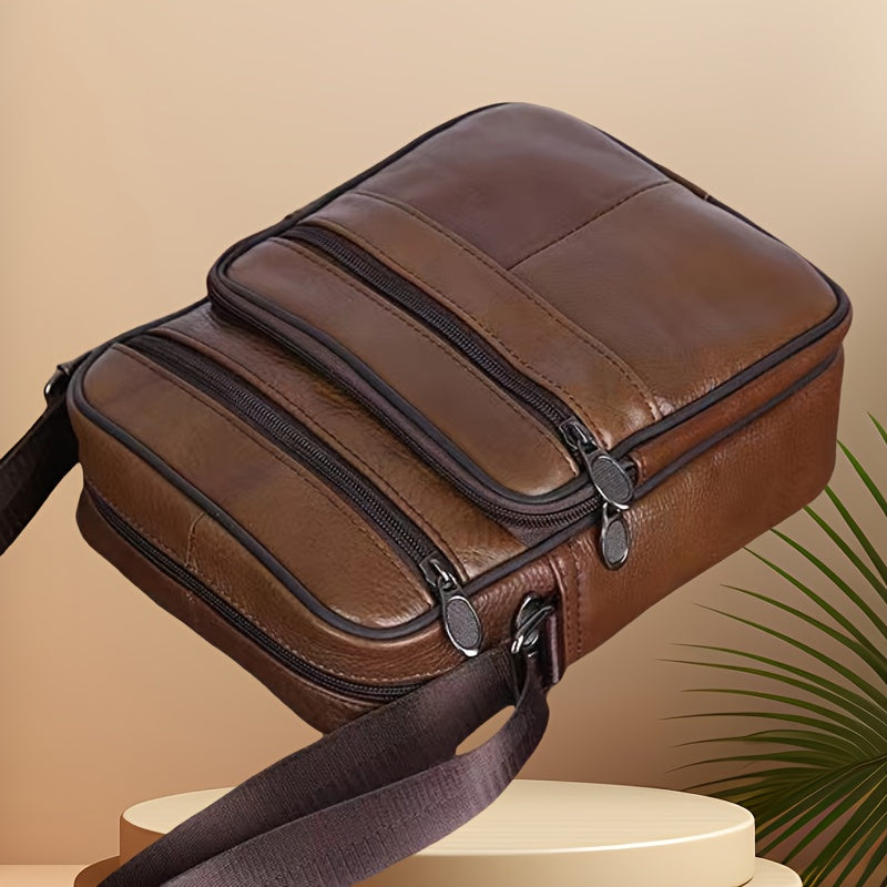 Men's Genuine Cowhide Messenger Bag Adjustable Strap Multiple Pockets Everyday Carry for Work Travel Errands | Lonoma