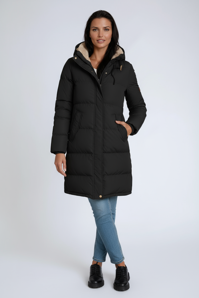 Women's Hooded Mid-Length Puffer Coat — Elegant Winter Jacket for Everyday Warmth & Effortless Style | Koossa
