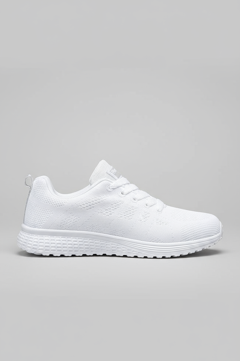 Women's Breathable Knit Trainers White Lightweight Cushioned Sports Shoes for Walking Gym Casual Everyday Comfort | Koossa