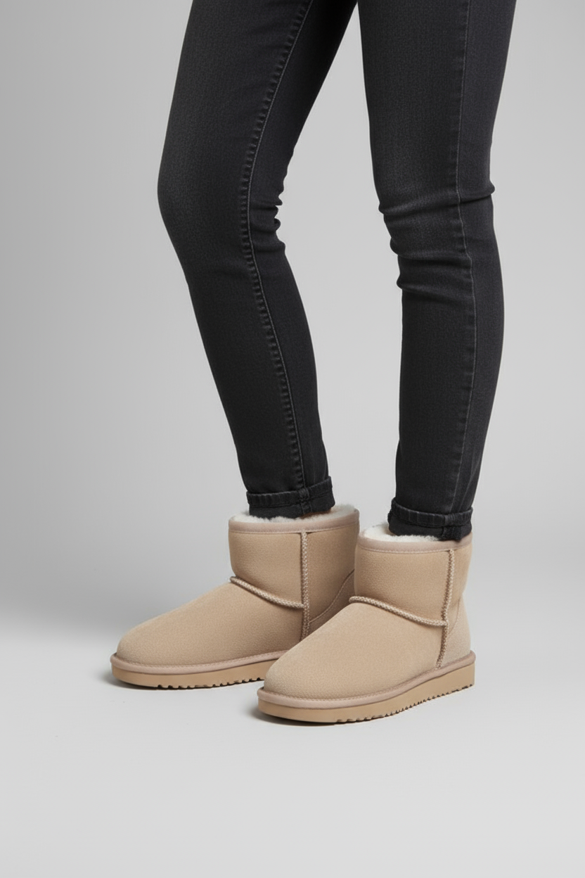 Women's Fur-Lined Ankle Boots in Beige, Black, Khaki & Grey for Winter | Warm Short Boots with Non-Slip Sole | Comfortable Cold Weather Footwear | Koossa
