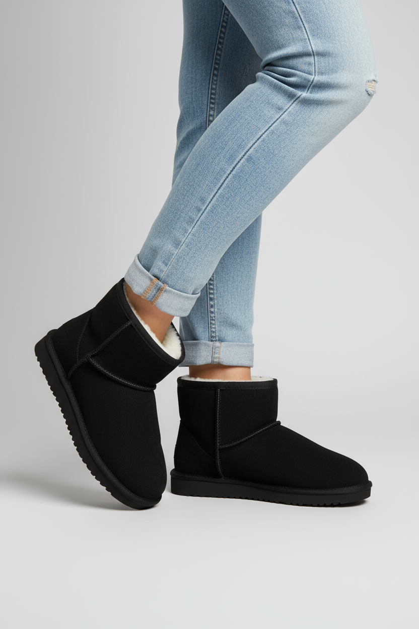 Women's Fur-Lined Ankle Boots in Beige, Black, Khaki & Grey for Winter | Warm Short Boots with Non-Slip Sole | Comfortable Cold Weather Footwear | Koossa