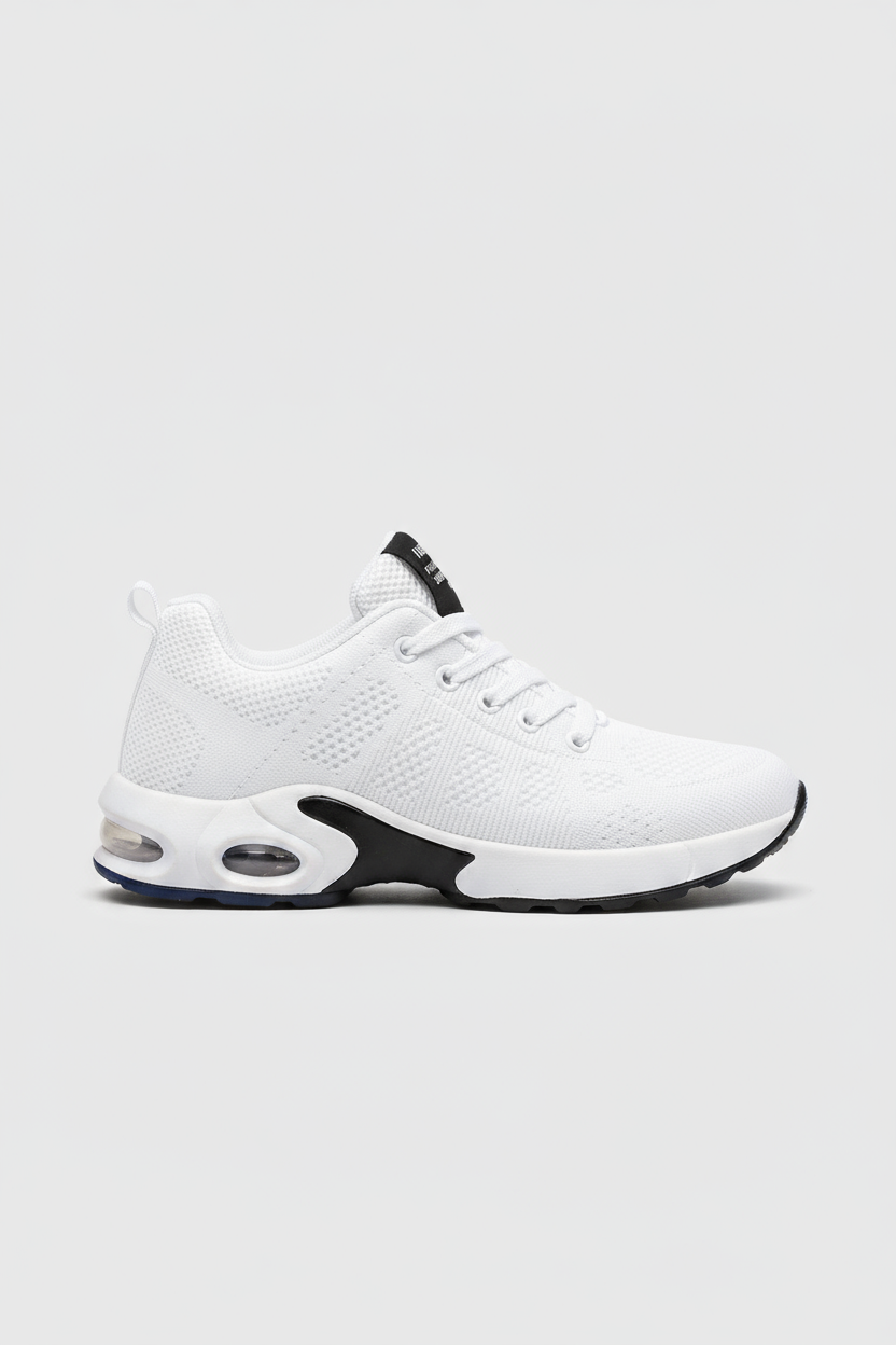 Women's Air-Cushioned Mesh Trainers in Black, White & Pink | Lightweight Breathable Sneakers for Walking Gym Everyday Comfort | Koossa