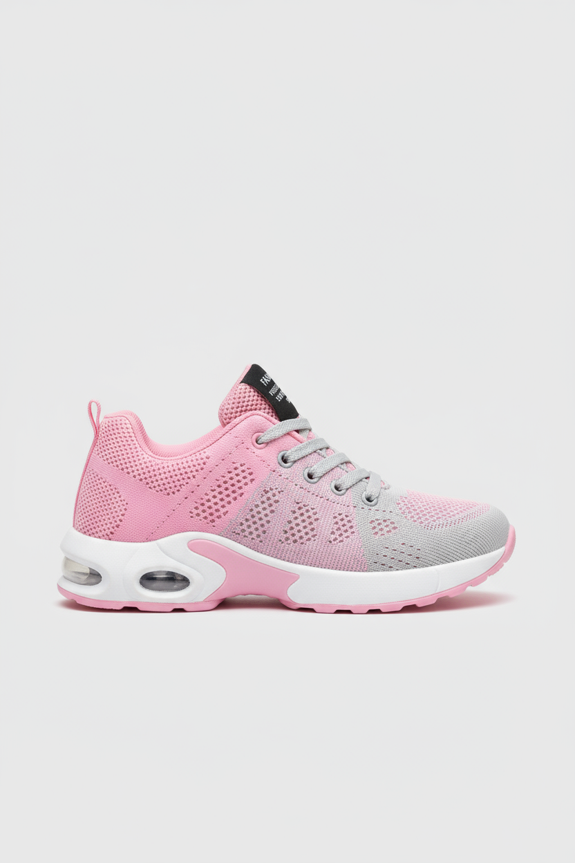 Women's Air-Cushioned Mesh Trainers in Black, White & Pink | Lightweight Breathable Sneakers for Walking Gym Everyday Comfort | Koossa