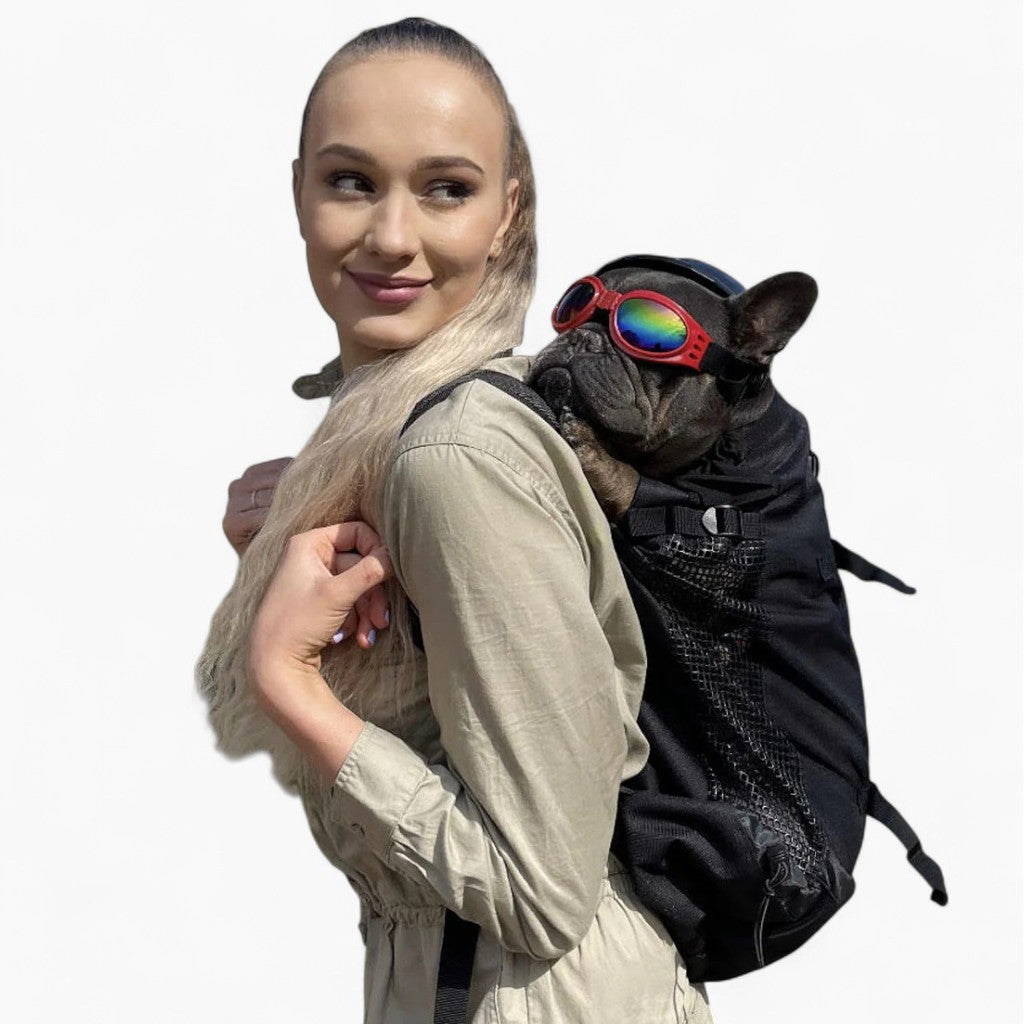 Dog Carrier Backpack Breathable Mesh French Bulldog Travel Rucksack Padded Straps Reinforced Base Anti-Scratch Ventilated Hands-Free | Koossa