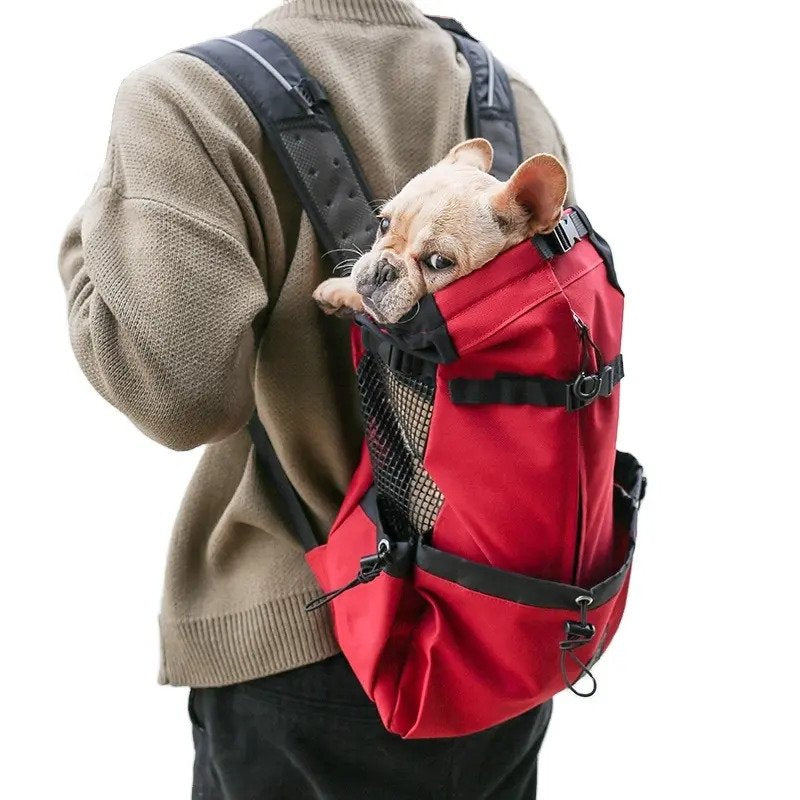 Dog Carrier Backpack Breathable Mesh French Bulldog Travel Rucksack Padded Straps Reinforced Base Anti-Scratch Ventilated Hands-Free | Koossa