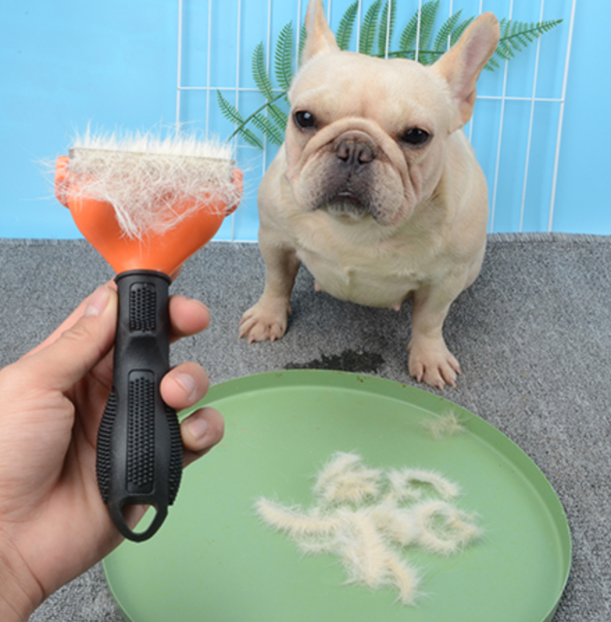 Dog Deshedding Brush Self-Cleaning Button French Bulldog Short Coat Grooming Tool Ergonomic Handle Shedding Remover Fur Comb | Koossa