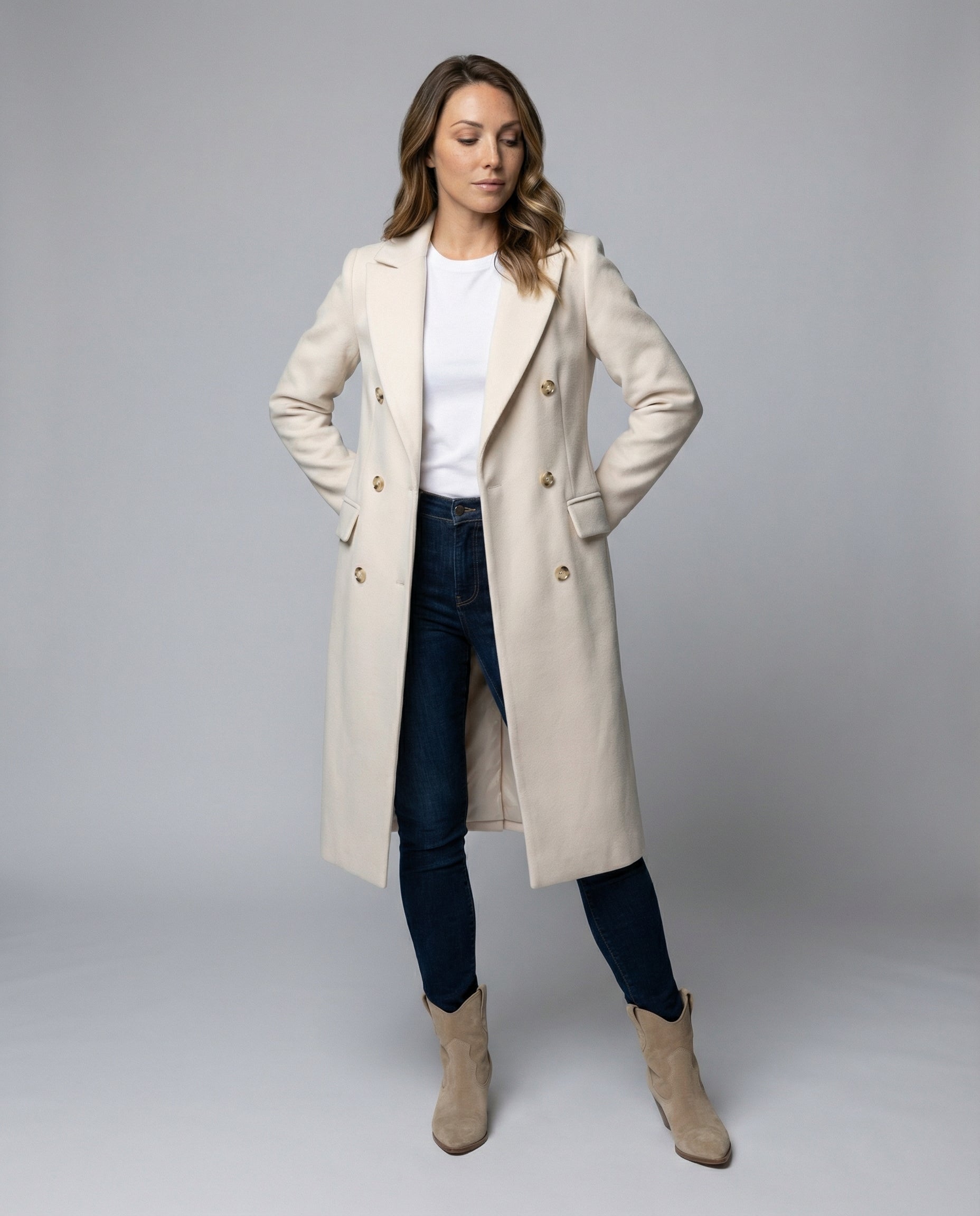 Women's Double-Breasted Jacket with Long Sleeves — Classic Tailored Outerwear for Autumn & Winter | Koossa