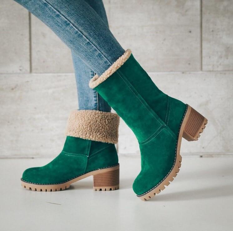Women's Foldover Ankle Boots in Black, Brown & Grey for Autumn Days | Warm Block Heel Winter Footwear with Cushioned Lining | Koossa