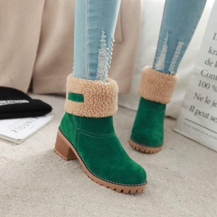 Women's Foldover Ankle Boots in Black, Brown & Grey for Autumn Days | Warm Block Heel Winter Footwear with Cushioned Lining | Koossa