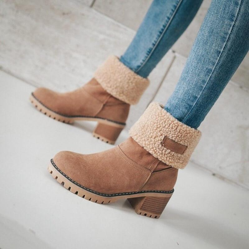 Women's Foldover Ankle Boots in Black, Brown & Grey for Autumn Days | Warm Block Heel Winter Footwear with Cushioned Lining | Koossa