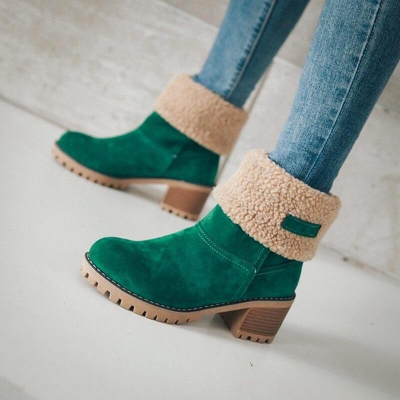 Women's Foldover Ankle Boots in Black, Brown & Grey for Autumn Days | Warm Block Heel Winter Footwear with Cushioned Lining | Koossa