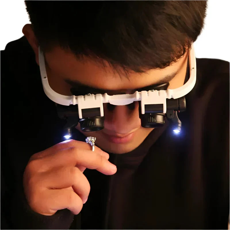 Head-Worn Magnifier with LED Light, 8x 15x 23x Interchangeable Lenses for Jewelry Repair, Soldering, Model Building | Lonoma