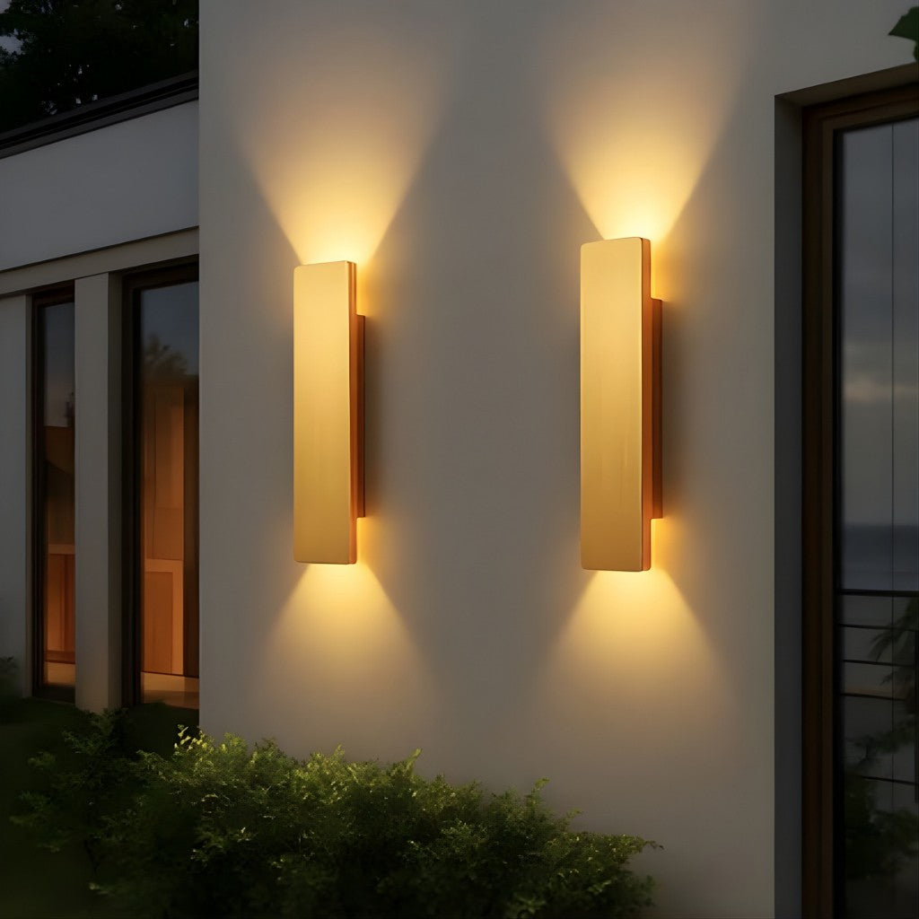 Gold Outdoor Wall Sconce, Up & Down LED Aluminum Weatherproof Exterior Light for Patio, Porch, Deck, Garage & Entryway Wall | Lonoma