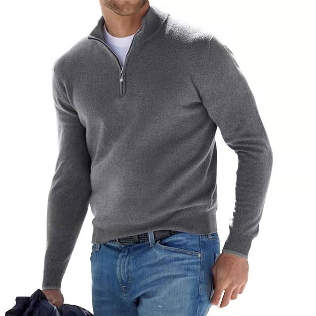 Men's V-Neck Zip Jumper with Textured Knit — Classic Everyday Pullover for Smart Casual & Weekend Wear | Koossa