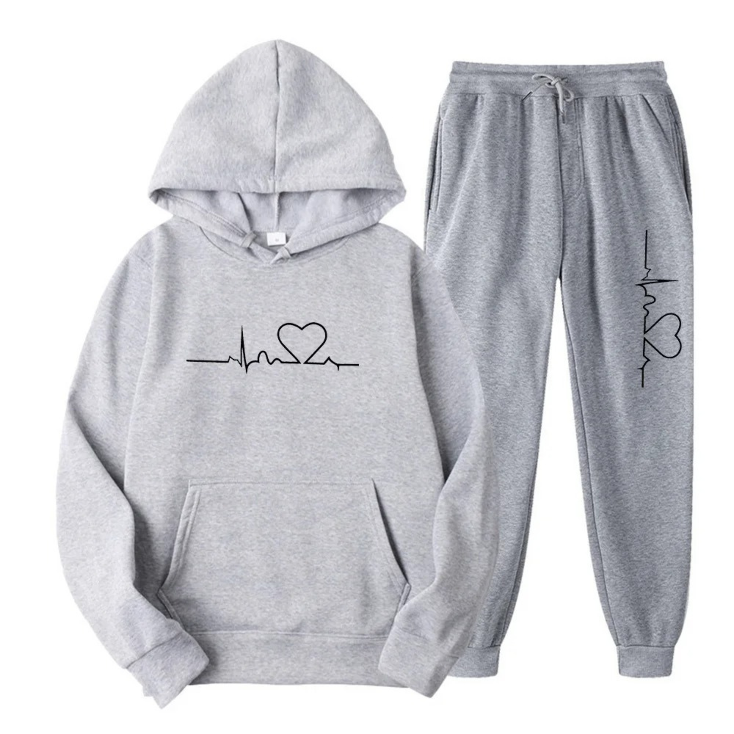 Women's Relaxed Lounge Set with Heartbeat Motif in Grey and Purple | Koossa