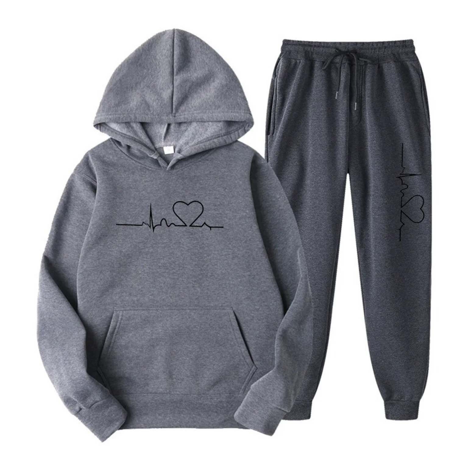 Women's Relaxed Lounge Set with Heartbeat Motif in Grey and Purple | Koossa