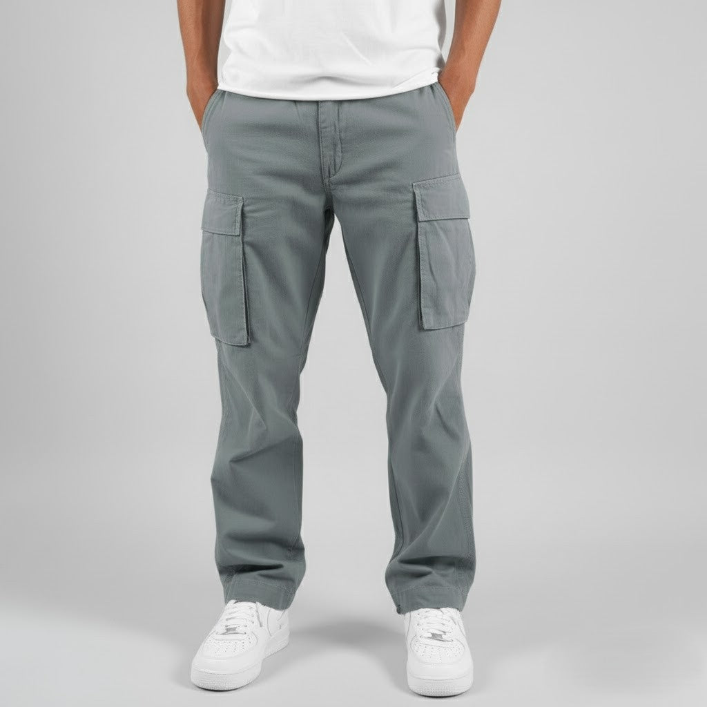 Relaxed Cargo Trousers with Multiple Pockets in Black, Brown, Dark Green & Grey for Casual Everyday Comfort | Koossa