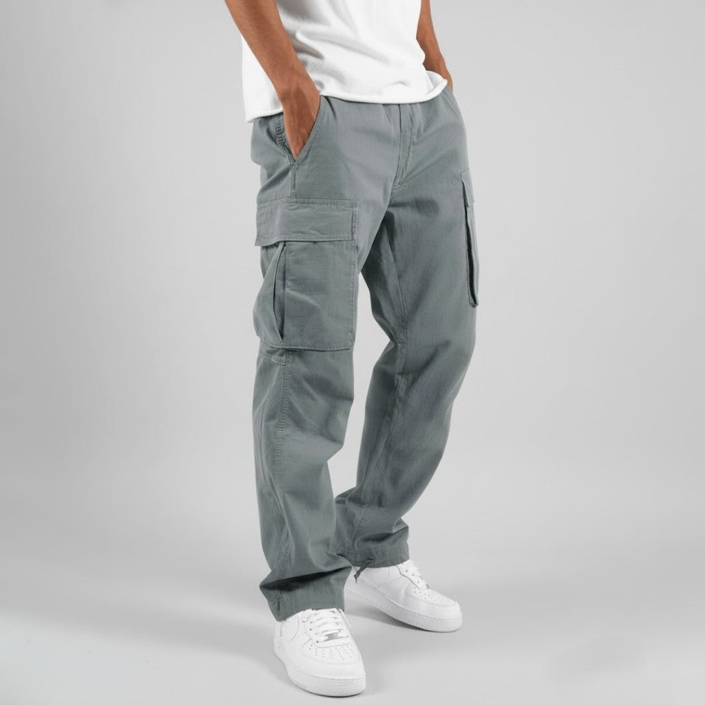 Relaxed Cargo Trousers with Multiple Pockets in Black, Brown, Dark Green & Grey for Casual Everyday Comfort | Koossa