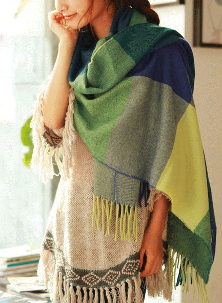 Women's Check Print Scarf — Soft Wool Scarf for Autumn and Winter Layering — Classic Accessory | Koossa