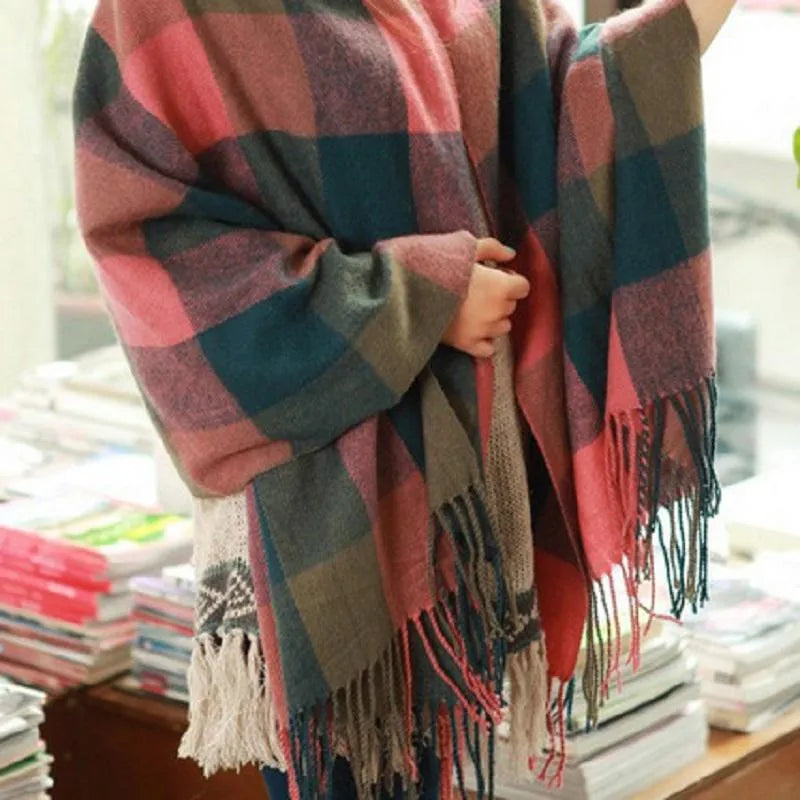 Women's Check Print Scarf — Soft Wool Scarf for Autumn and Winter Layering — Classic Accessory | Koossa