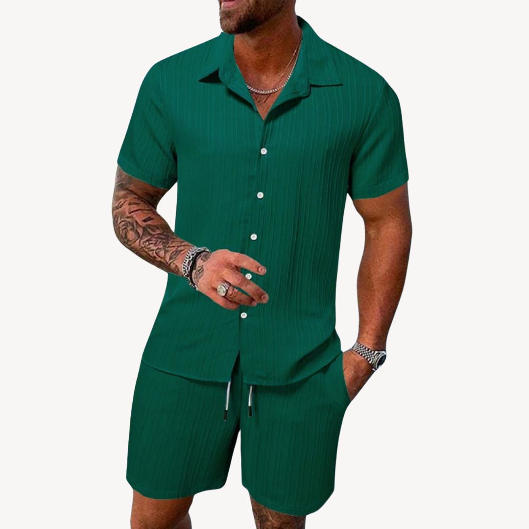 Men's Coordinated Linen-Blend Shirt and Shorts Set in Natural Tones for Relaxed Summer Days | Koossa