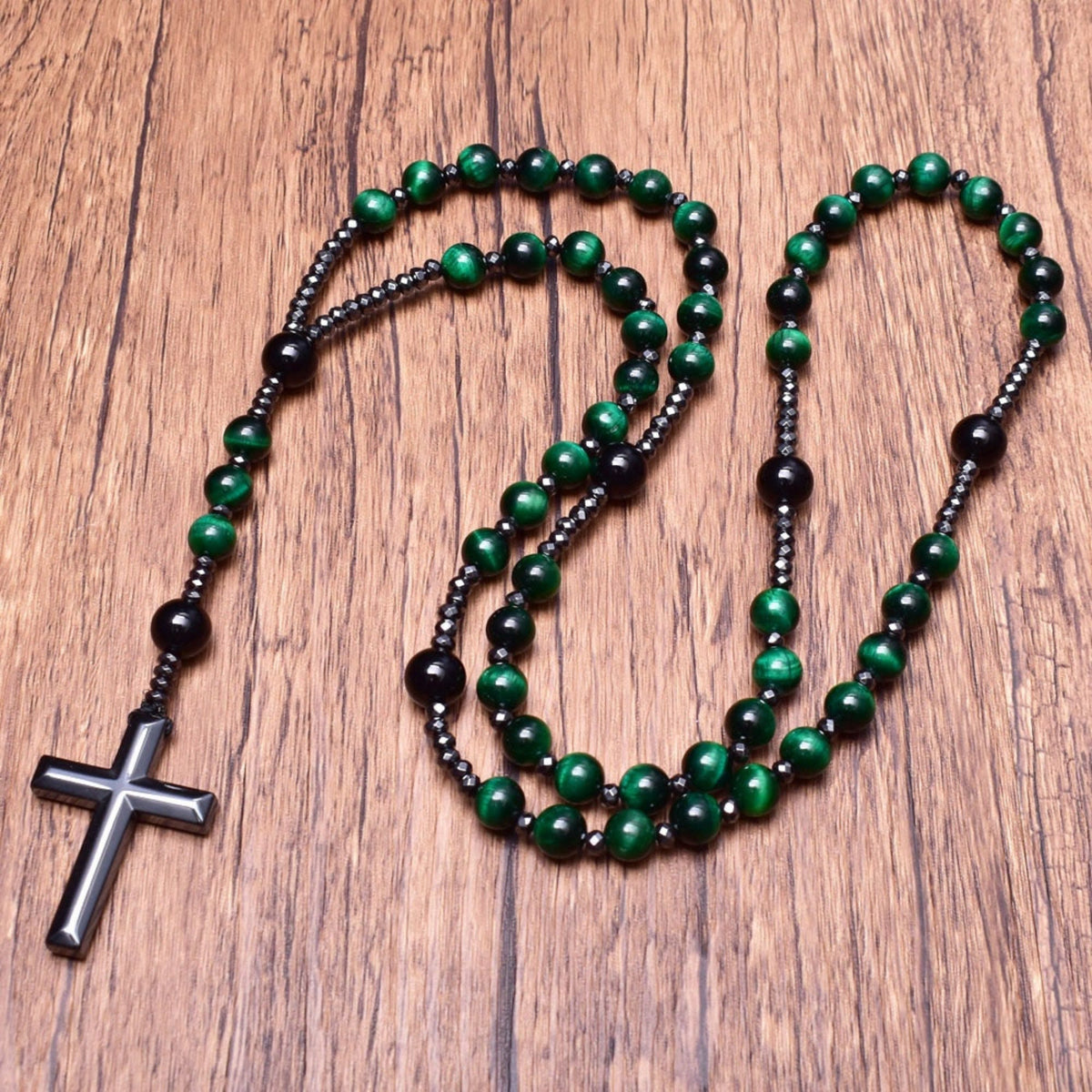 Beaded Stone Necklace for Men with Cross Pendant – Natural Gemstone Jewelry for Everyday Wear, Meditation & Mindfulness | Lonoma