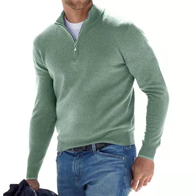 Men's V-Neck Zip Jumper with Textured Knit — Classic Everyday Pullover for Smart Casual & Weekend Wear | Koossa