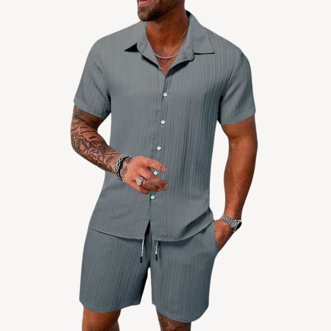 Men's Coordinated Linen-Blend Shirt and Shorts Set in Natural Tones for Relaxed Summer Days | Koossa