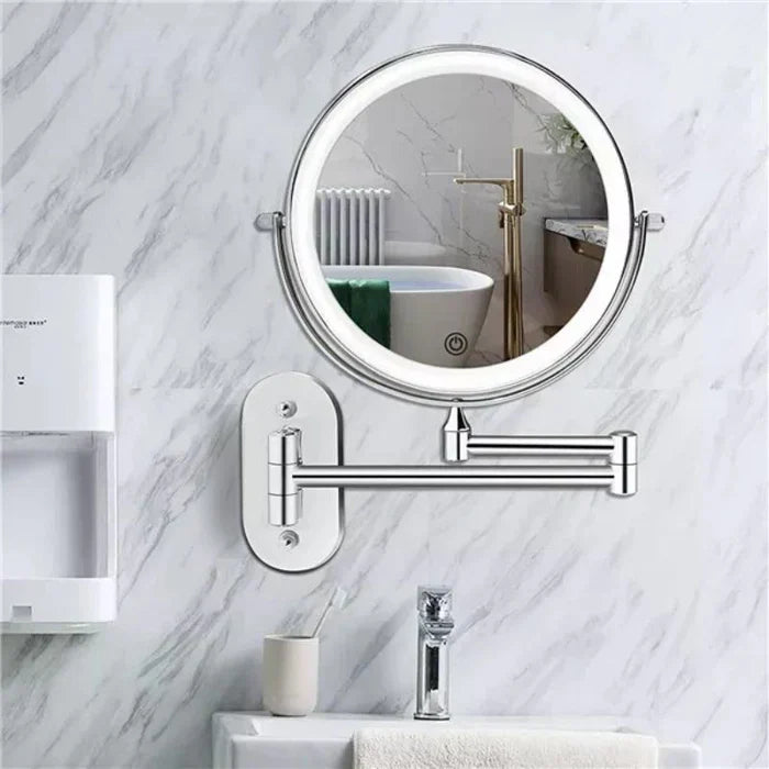 LED Lighted Wall Mount Makeup Mirror 8 Inch Magnifying Vanity Mirror with Touch Control USB-C Rechargeable for Bathroom, Shaving & Skincare | Lonoma