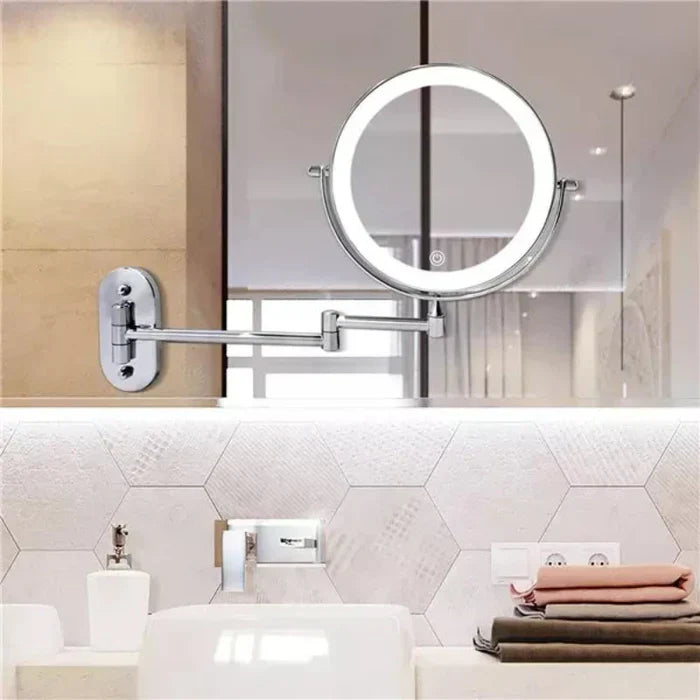 LED Lighted Wall Mount Makeup Mirror 8 Inch Magnifying Vanity Mirror with Touch Control USB-C Rechargeable for Bathroom, Shaving & Skincare | Lonoma