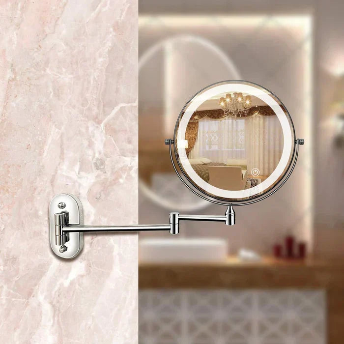 LED Lighted Wall Mount Makeup Mirror 8 Inch Magnifying Vanity Mirror with Touch Control USB-C Rechargeable for Bathroom, Shaving & Skincare | Lonoma