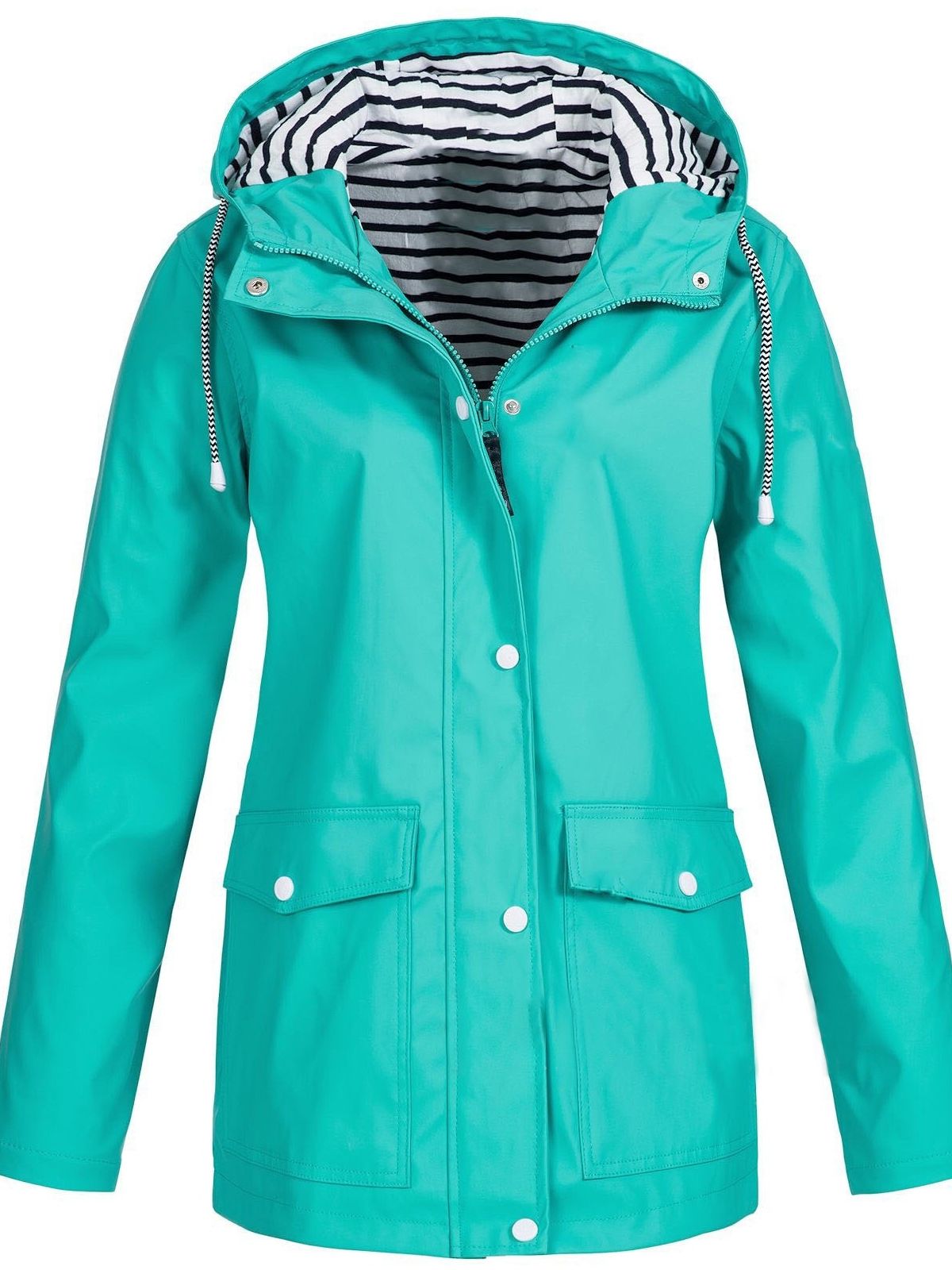 Hooded Rain Jacket Women Water Resistant Windproof Long Coat Lightweight Shell with Zipper Closure for Commuting Travel Everyday Wear | Lonoma