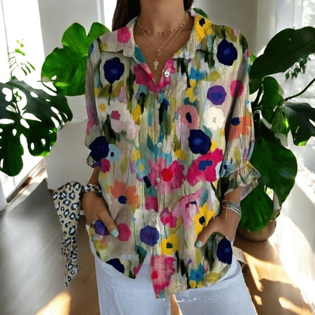 Women's Vintage Floral Print Blouse — Elegant Long Sleeve Shirt for Work & Weekend Styling | Koossa