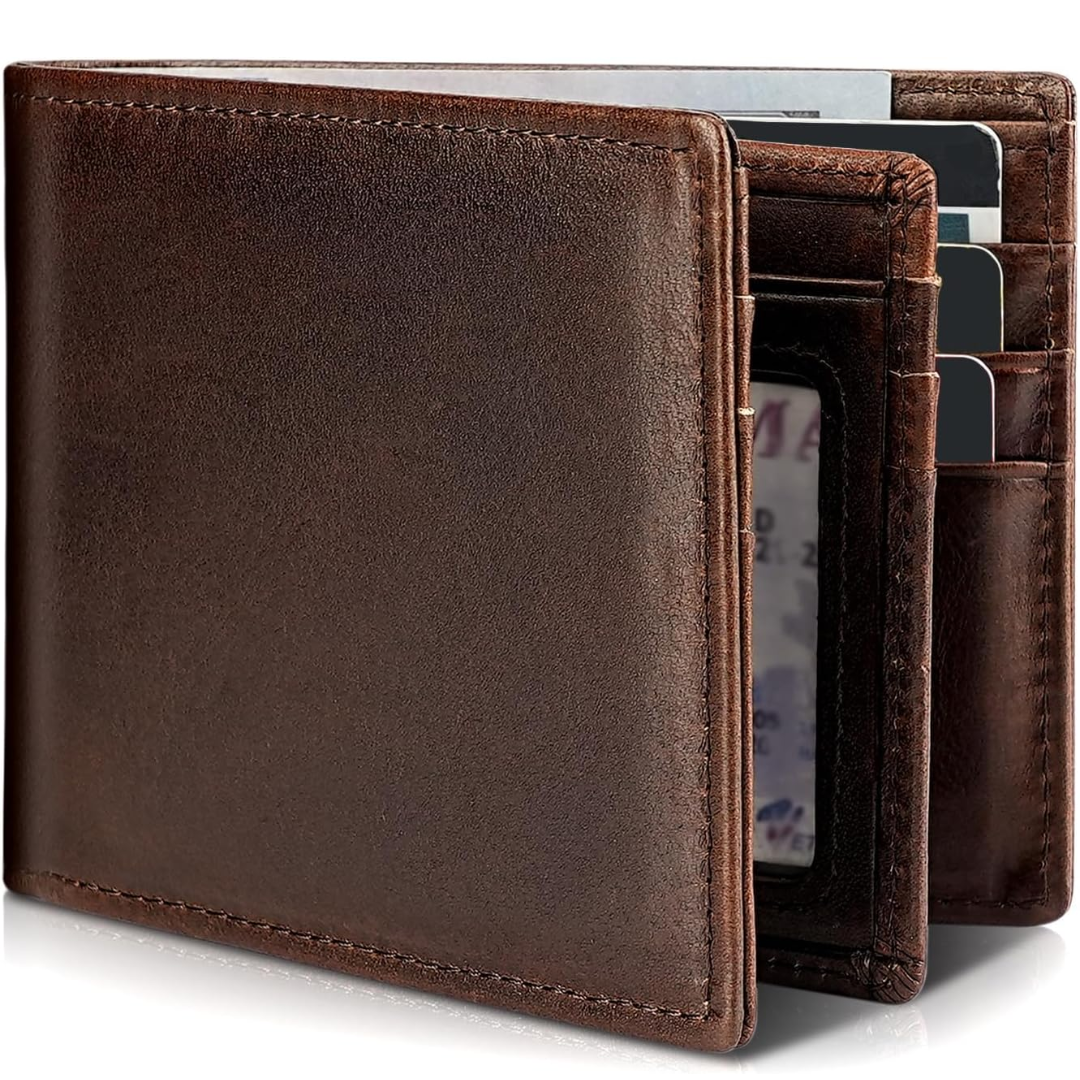Men's Genuine Leather Bifold Wallet with RFID Blocking Protection for Cards & Cash | Lonoma