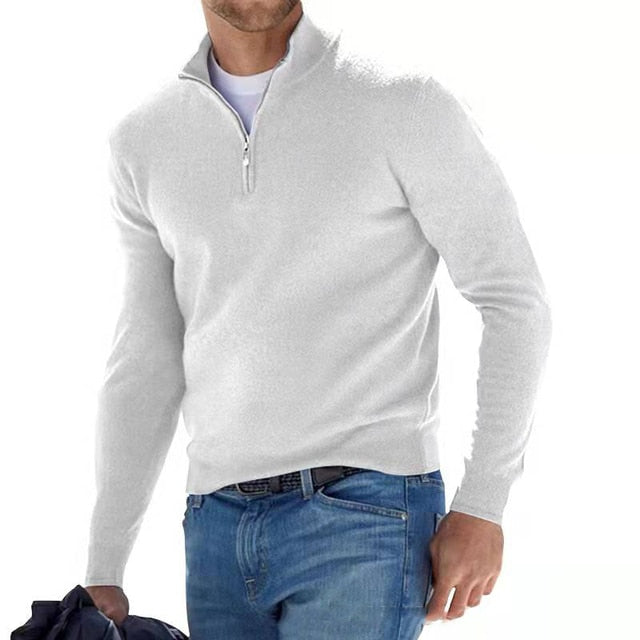 Men's V-Neck Zip Jumper with Textured Knit — Classic Everyday Pullover for Smart Casual & Weekend Wear | Koossa