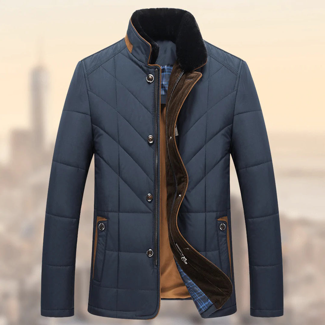 Men's Quilted Winter Jacket in Navy and Grey — Classic Smart-Casual Coat for Autumn and Winter | Koossa