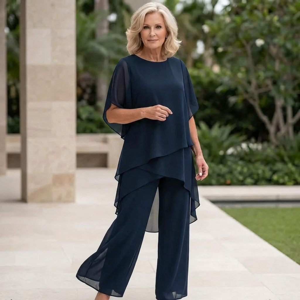 Women's Draped Palazzo Trousers with Coordinating Top in Flowing Fabric for Smart Daywear and Evening Occasions | Koossa
