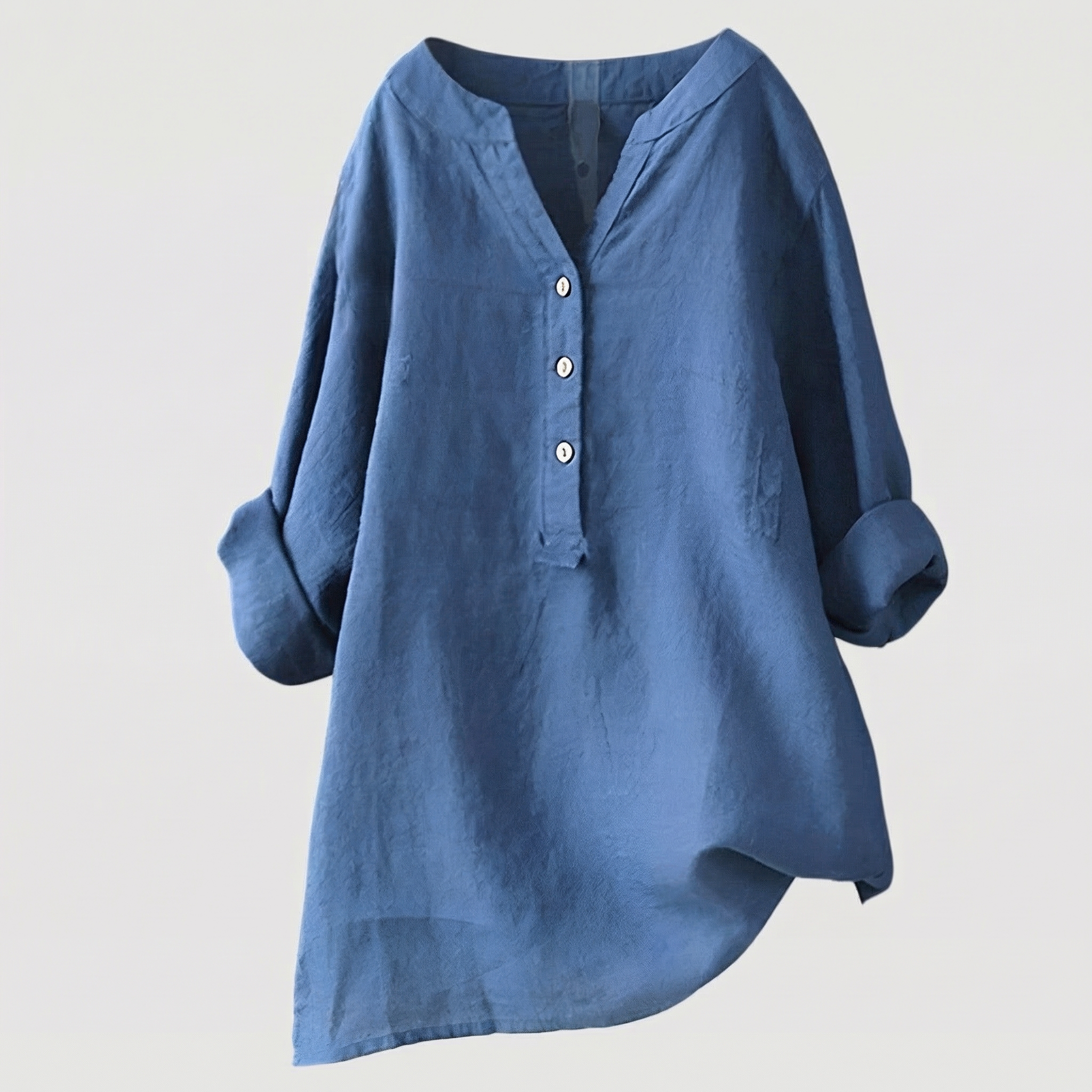 Women's Relaxed Button-Down Shirt in Lightweight Cotton – Versatile V-Neck Top for Warm Days, Perfect for Layering or Tucking, Classic Elegant Silhouette | Koossa