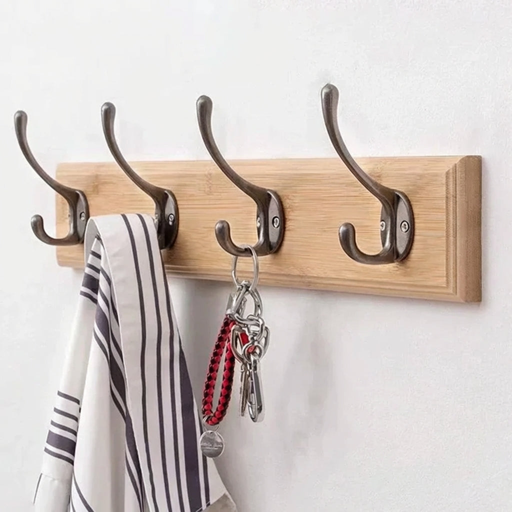 Patère murale en bois massif 4-5 crochets blanc beige brun style scandinave pour entrée chambre et hall | Koossa