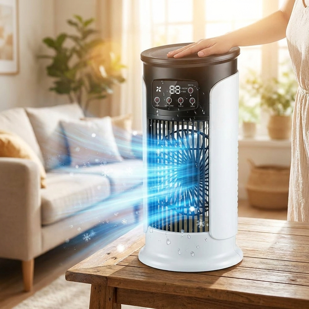 Rafraîchisseur d'Air Tour Compact 3-en-1 avec Humidificateur Silencieux 6 Vitesses Réglables pour Intérieur | Koossa