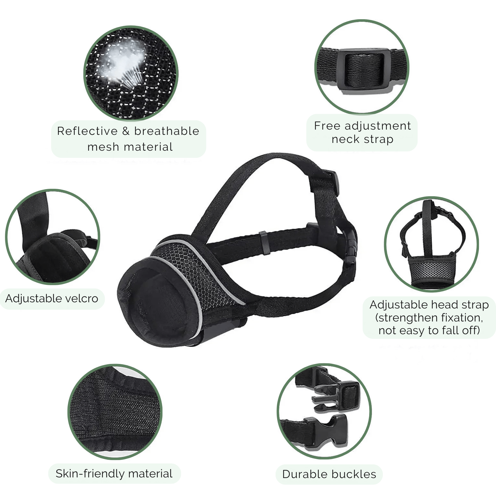 Dog Muzzle Nylon Mesh Breathable Reflective XS–XXL Adjustable Soft Vet Walking Training Basket Muzzle All Breeds | Koossa