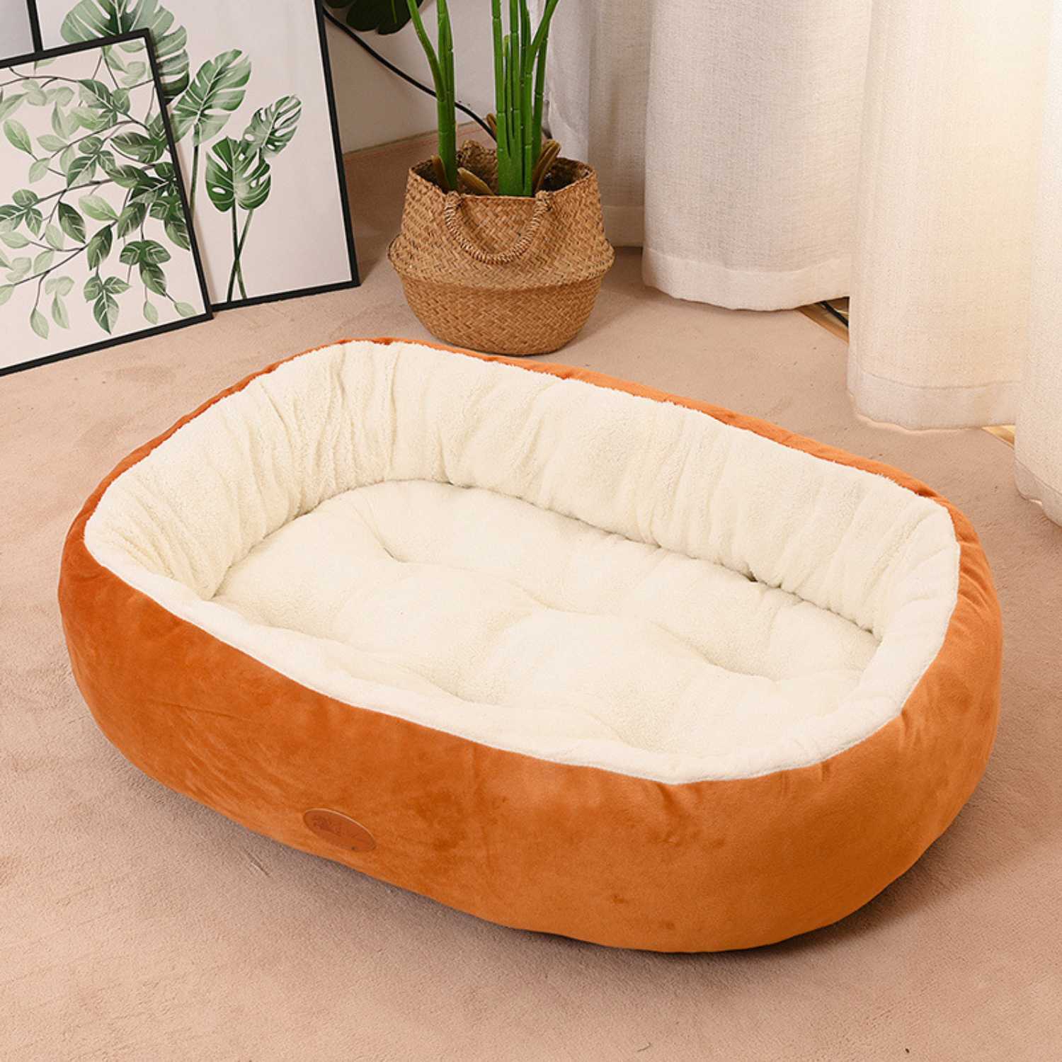 Dog Bed Cat Bed Winter Warm Thick Oval Cushion Cosy Pet Bed Soft Plush Washable Brown Grey Small Medium Large Joint Support | Koossa