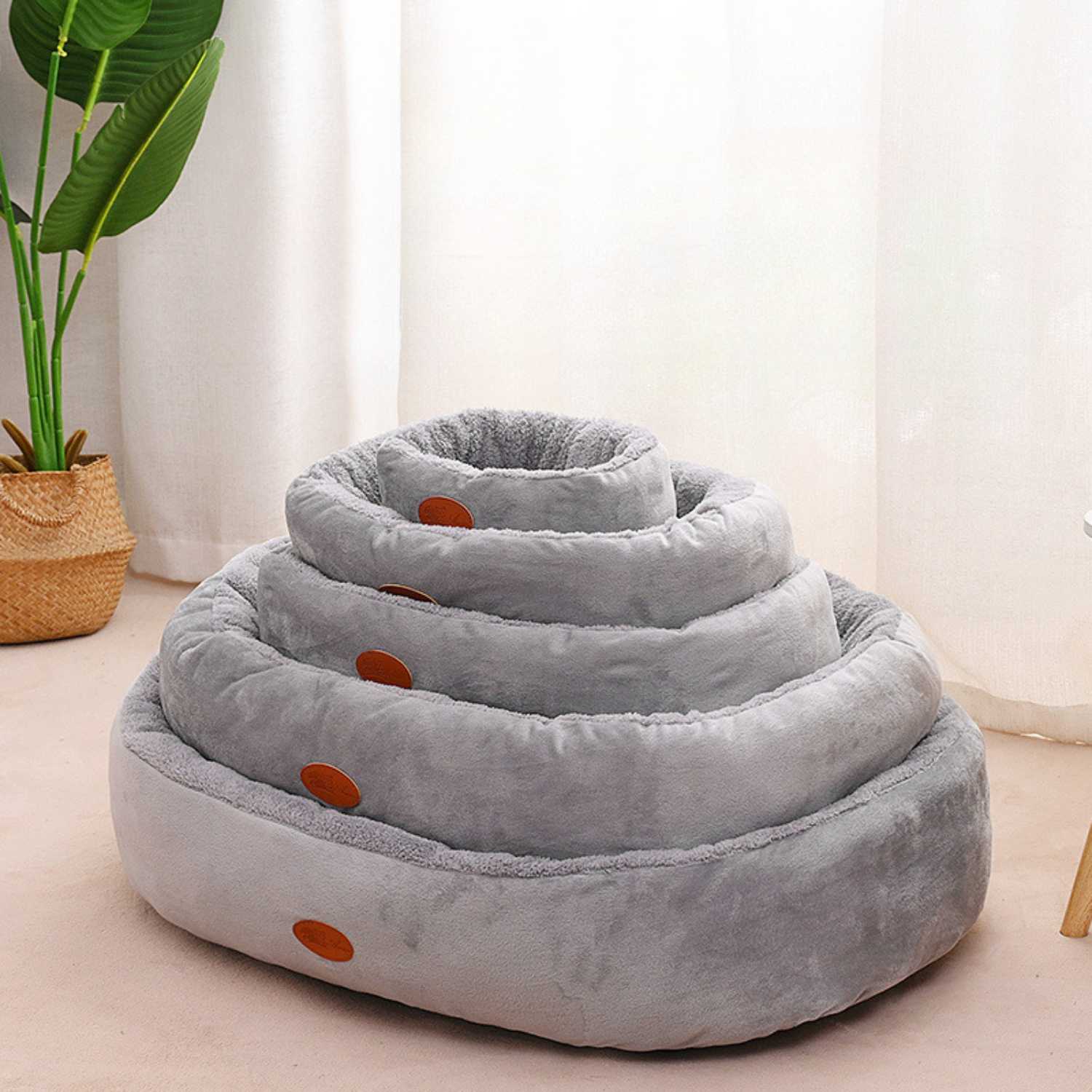 Dog Bed Cat Bed Winter Warm Thick Oval Cushion Cosy Pet Bed Soft Plush Washable Brown Grey Small Medium Large Joint Support | Koossa