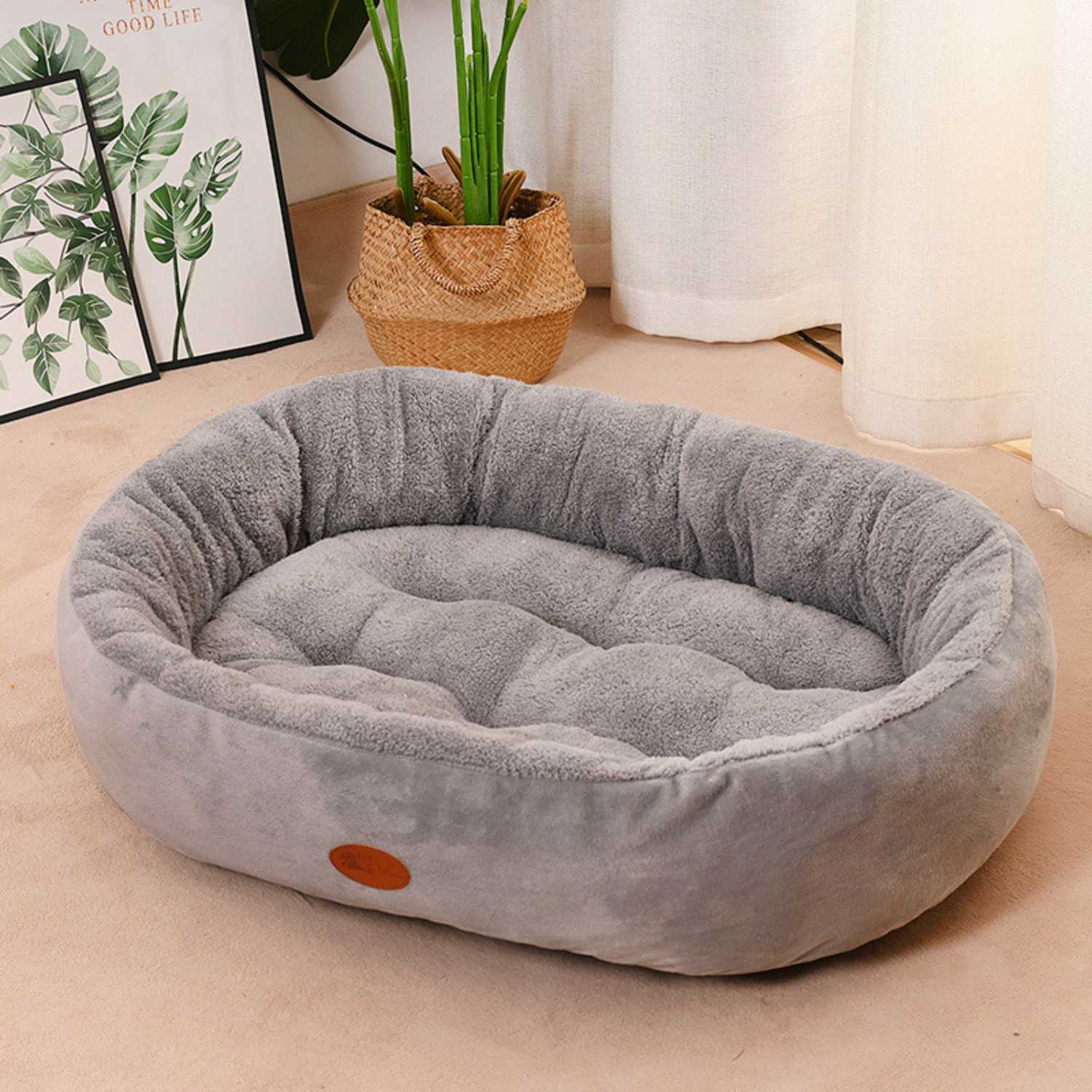 Dog Bed Cat Bed Winter Warm Thick Oval Cushion Cosy Pet Bed Soft Plush Washable Brown Grey Small Medium Large Joint Support | Koossa