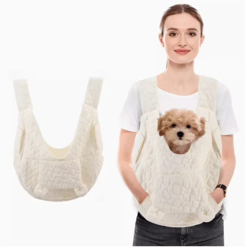 Dog Sling Carrier Quilted Front Pouch Small Pet Bag Hands-Free Shoulder Strap Travel | Koossa